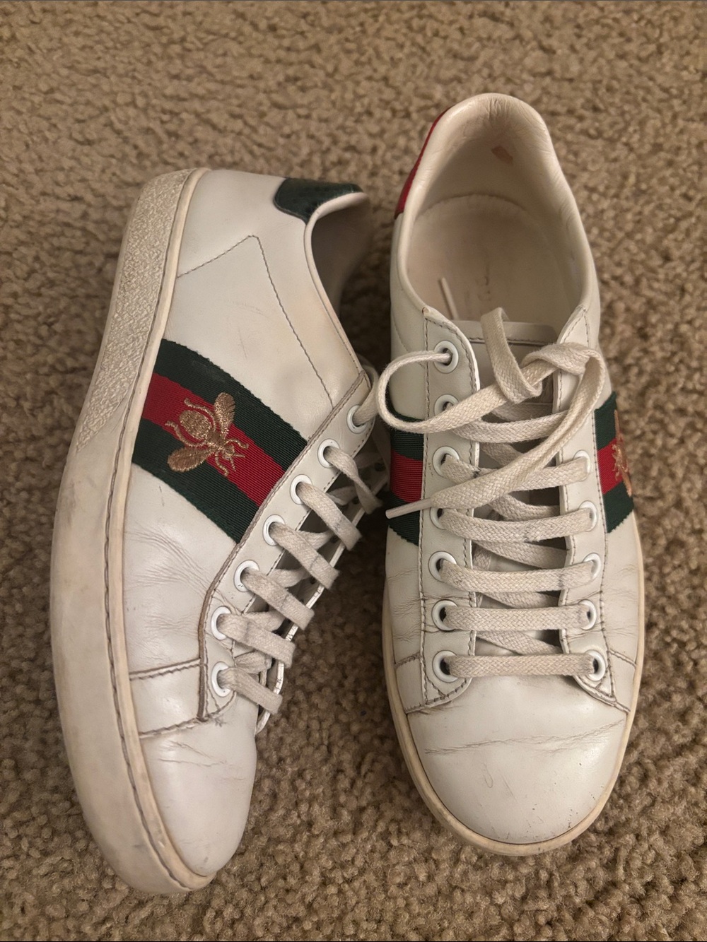 Gucci Ace Sneakers with Red & Green Stripe and Embroidered Bee Accent IT 36